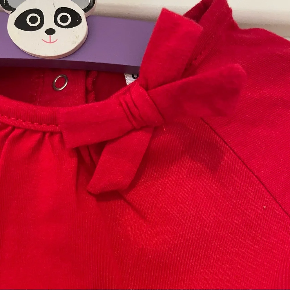 NWT OshKosh B'gosh Vibrant Red Long Sleeve Onesie with Bow Accent Snap Closure